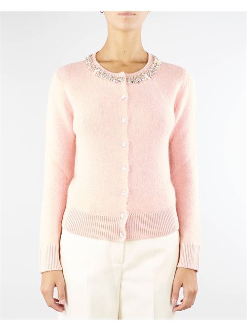 Cardigan with jewel at neckline Ermanno by Ermanno Scervino ERMANNO BY ERMANNO SCERVINO | Cardigan | D45EN015E82MF779